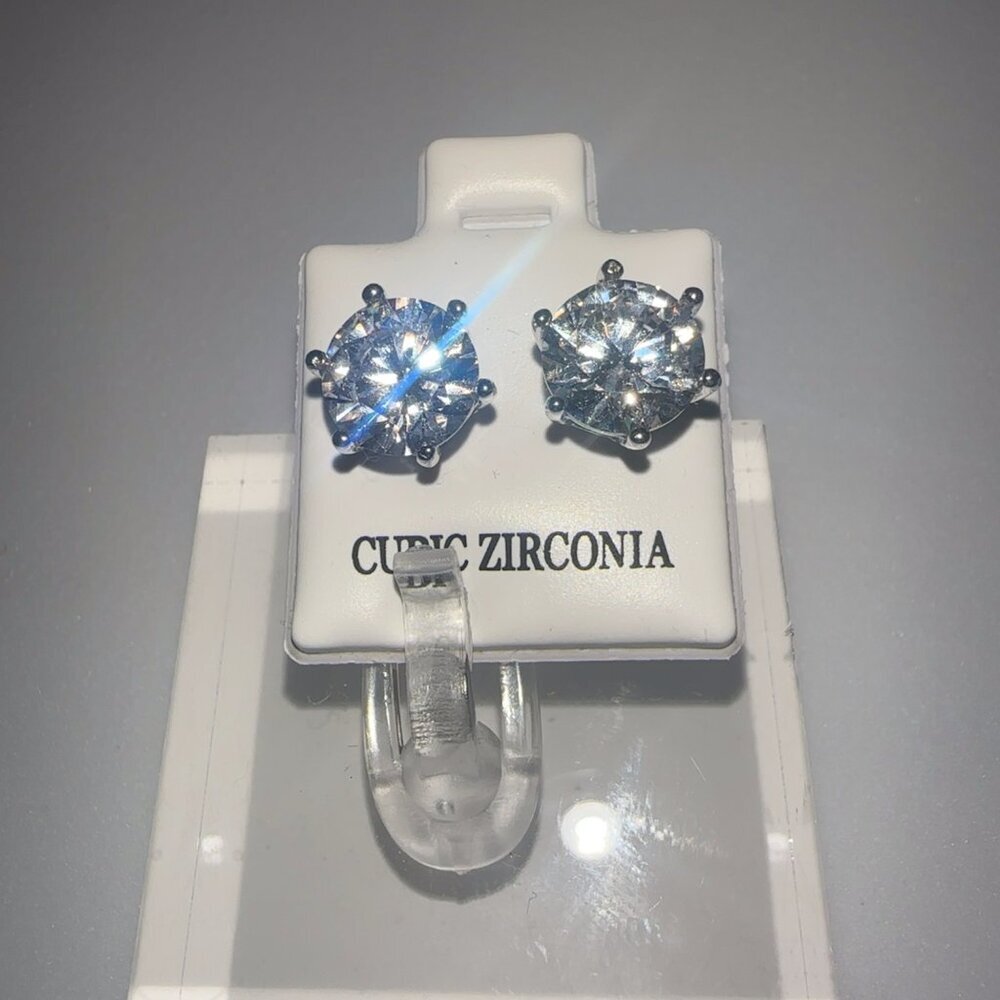 Cubic Zirconia Stud Earrings 2 CT - Picture 3 of 11